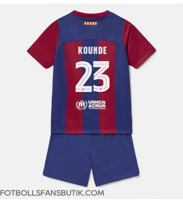 Barcelona Jules Kounde #23 Replika Hemmatröja Barn 2023-24 Kortärmad (+ Korta byxor)